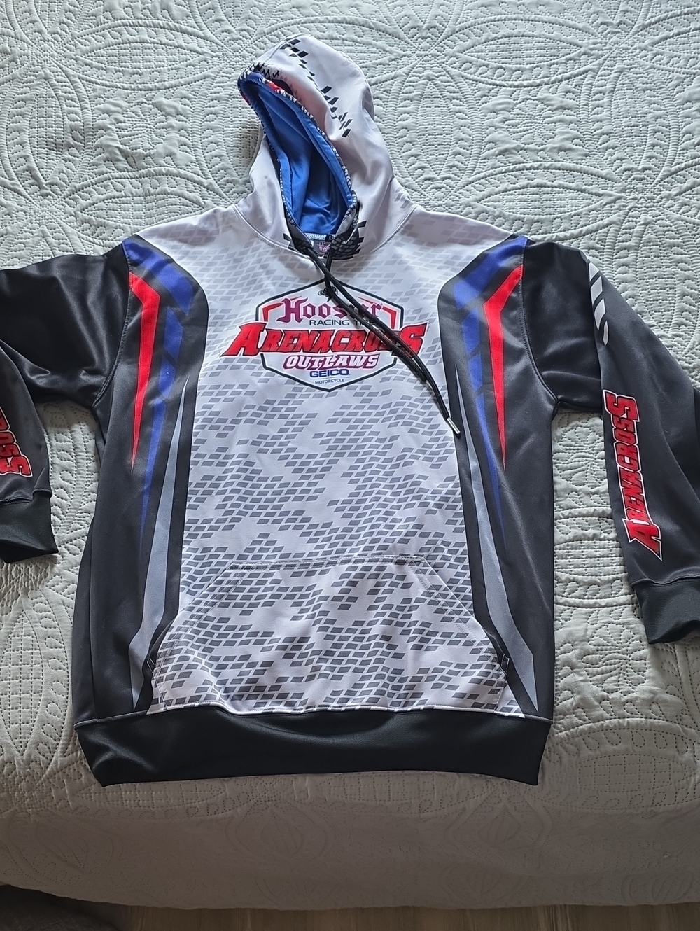 Hoosier Racing Tire Arenacross Pullover Hoodie in White, Black, Red & Blue